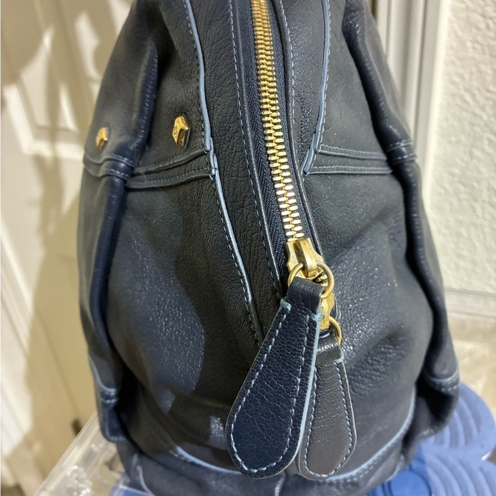 Navy Blue Leather Tote Bag - Picture 4 of 7
